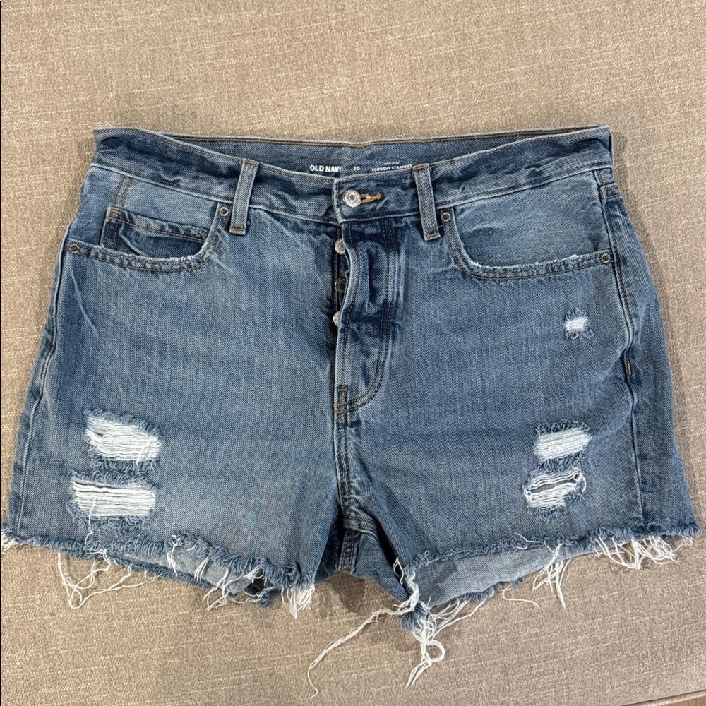 Old Navy high rise slouchy straight jean shorts, size 10